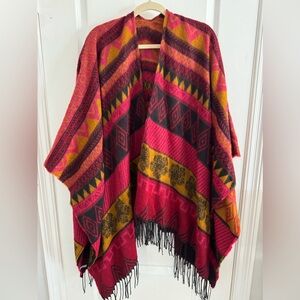 Aztec Wrap Fringe Shawl One Size